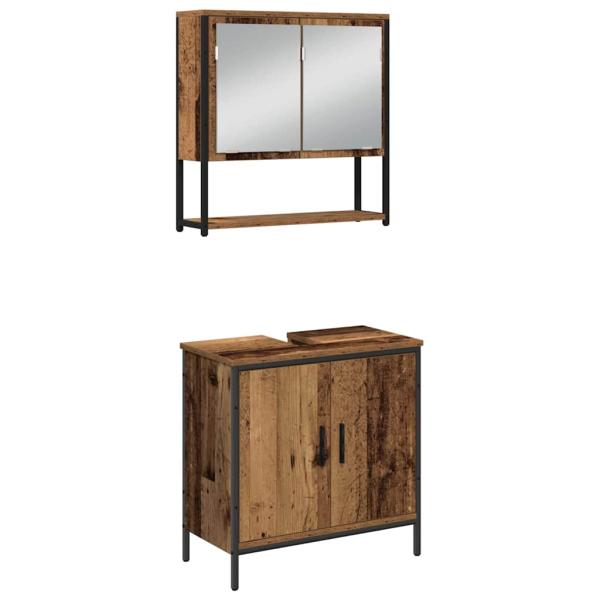 3-teiliges Badezimmermöbelset Alter Holz Engineered Wood