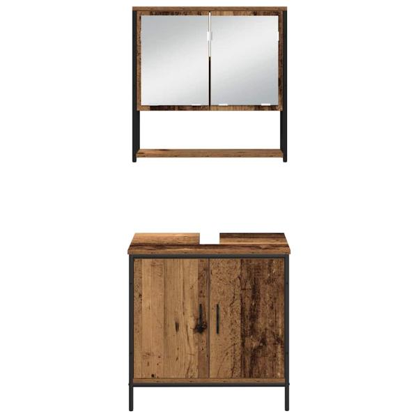 3-teiliges Badezimmermöbelset Alter Holz Engineered Wood