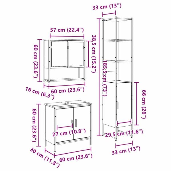 3-teiliges Badezimmermöbelset Alter Holz Engineered Wood