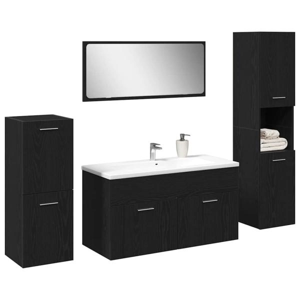 4-teiliges Badmöbel Set Schwarze Eiche Ingenieurn Holz