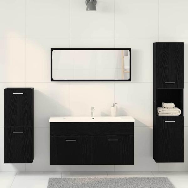 4-teiliges Badmöbel Set Schwarze Eiche Ingenieurn Holz