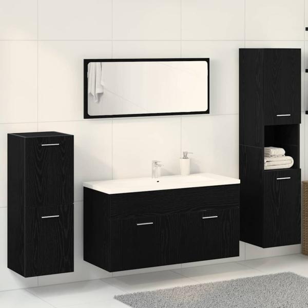4-teiliges Badmöbel Set Schwarze Eiche Ingenieurn Holz