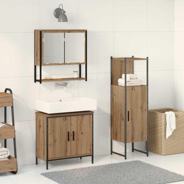ARDEBO.de - 3-teiliges Badezimmermöbel Set Kunst-Eiche Holzwerkstoff