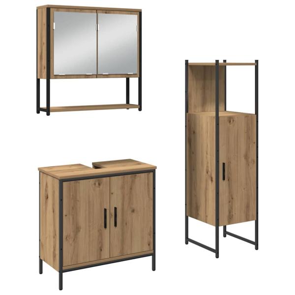 3-teiliges Badezimmermöbel Set Kunst-Eiche Holzwerkstoff