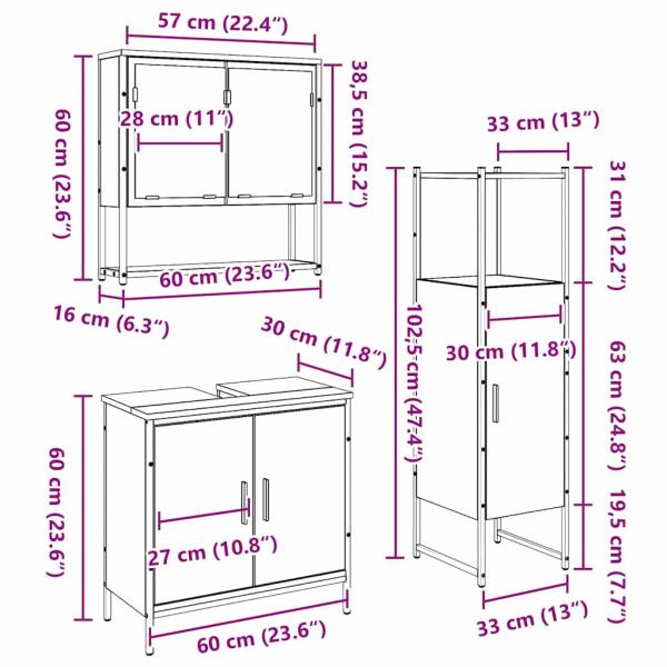 Badezimmermöbel-Set 3 stk. Braun 33 x 33 x 113,5 cm