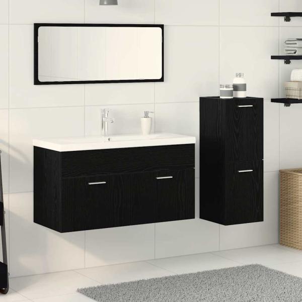 ARDEBO.de - 4-teiliges Badezimmermöbel-Set Schwarze Eiche Holzwerkstoff