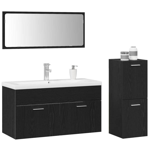 4-teiliges Badezimmermöbel-Set Schwarze Eiche Holzwerkstoff