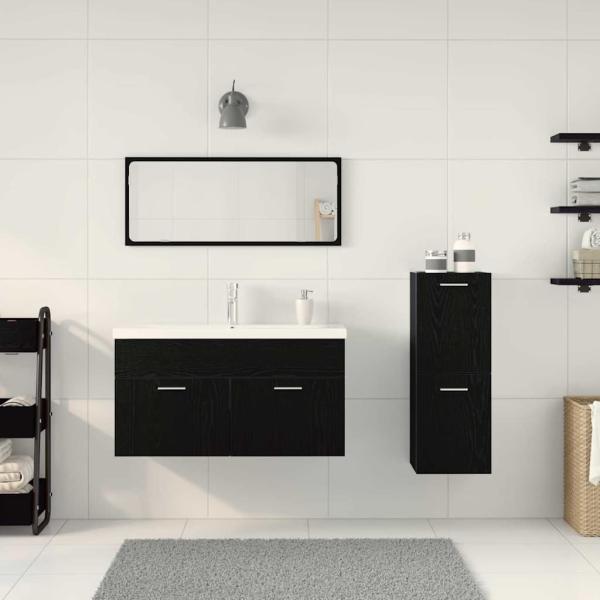 4-teiliges Badezimmermöbel-Set Schwarze Eiche Holzwerkstoff