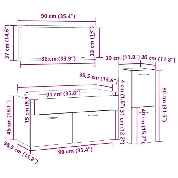 4-teiliges Badezimmermöbel-Set Schwarze Eiche Holzwerkstoff