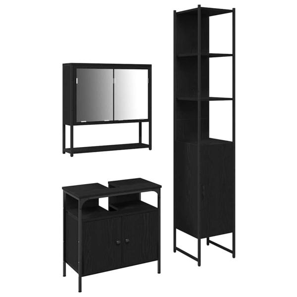 3-teiliges Badezimmermöbel-Set Schwarz Eichenholz