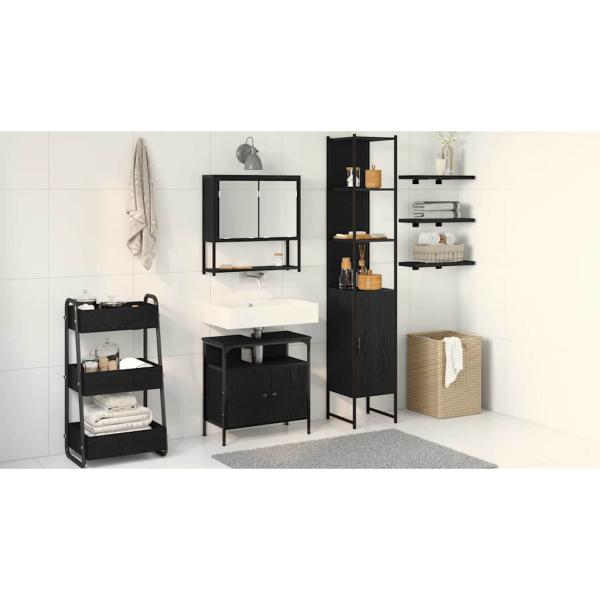 3-teiliges Badezimmermöbel-Set Schwarz Eichenholz