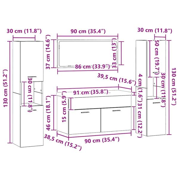 5-teiliges Badezimmermöbel Set Schwarze Eiche Holzwerkstoff