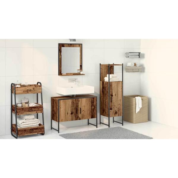 3-teilige Badezimmermöbel set aus altem Holz und engineered Holz