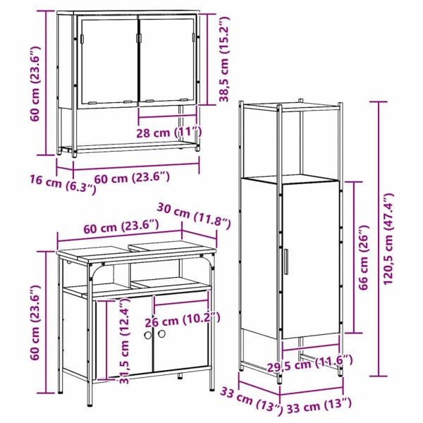 3-tlg Badezimmermöbel Set Artisan Eiche Holzwerkstoff