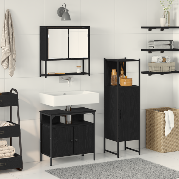 3-teiliges Badezimmermöbel-Set Schwarz-Eiche Holzwerkstoff