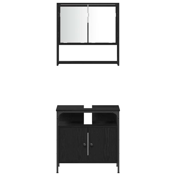 3-teiliges Badezimmermöbel-Set Schwarz-Eiche Holzwerkstoff