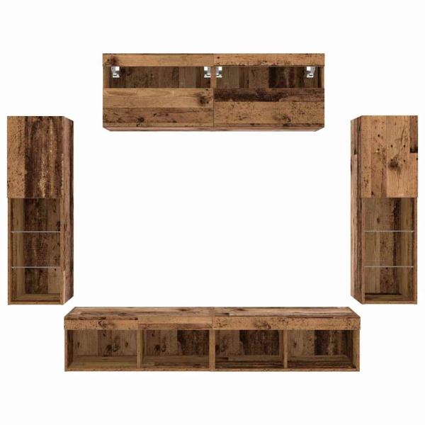 8 Stück TV-Wandeinheiten mit LED Altholz Engineered Wood