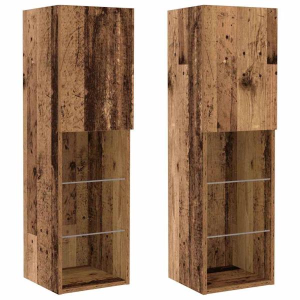 8 Stück TV-Wandeinheiten mit LED Altholz Engineered Wood