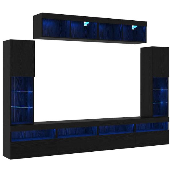 8-teilige TV-Wandeinheiten mit LED Schwarze Eiche Kunststoffholz
