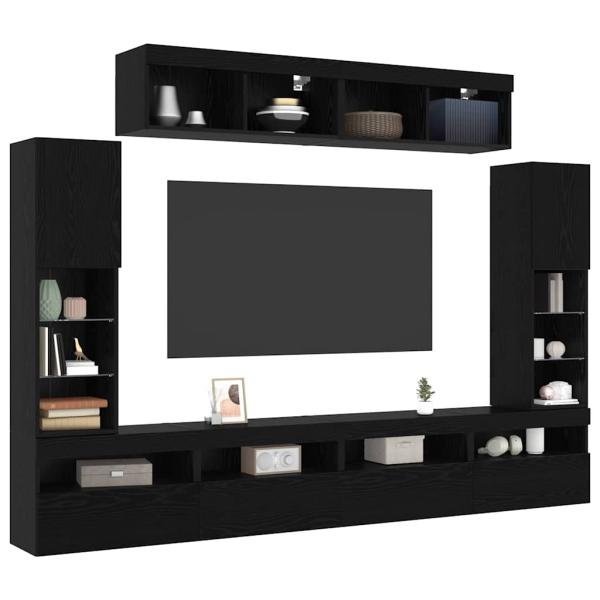 8-teilige TV-Wandeinheiten mit LED Schwarze Eiche Kunststoffholz