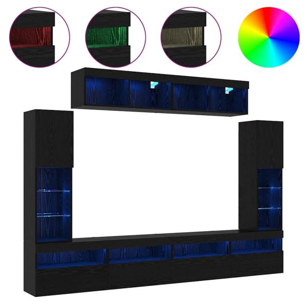 8-teilige TV-Wandeinheiten mit LED Schwarze Eiche Kunststoffholz