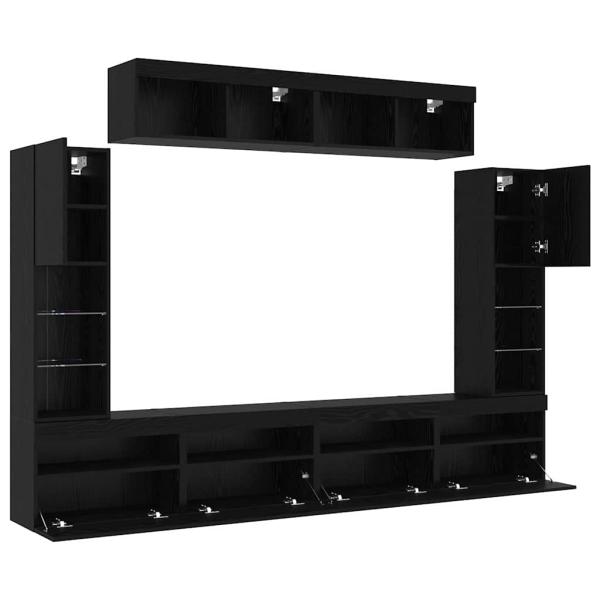 8-teilige TV-Wandeinheiten mit LED Schwarze Eiche Kunststoffholz