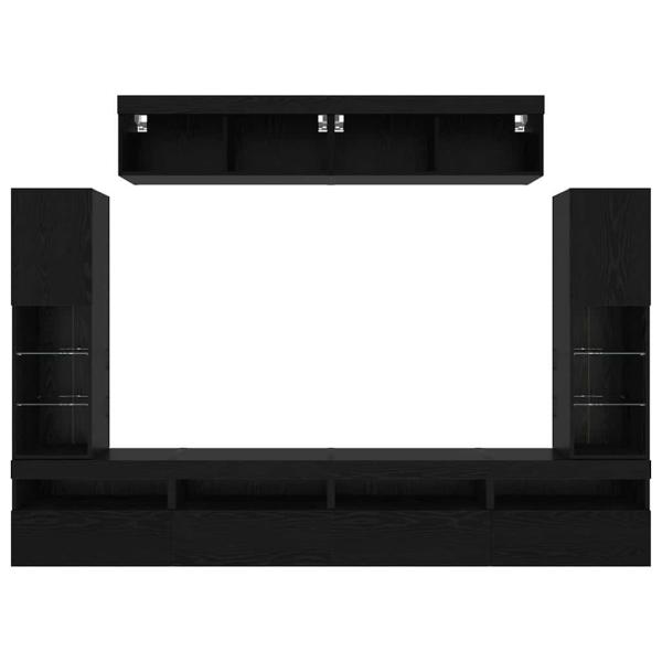 8-teilige TV-Wandeinheiten mit LED Schwarze Eiche Kunststoffholz