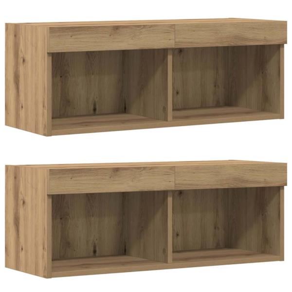8-teilige TV-Wandkonsole mit LED Artisan Eiche Holzwerkstoff