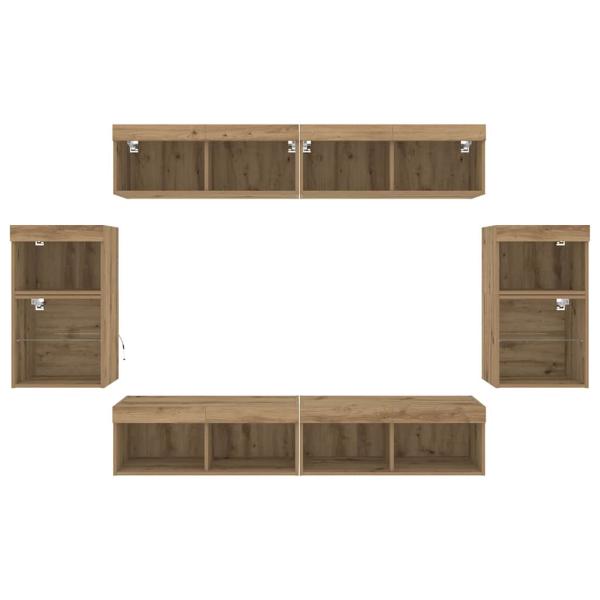 8-teilige TV-Wandkonsole mit LED Artisan Eiche Holzwerkstoff