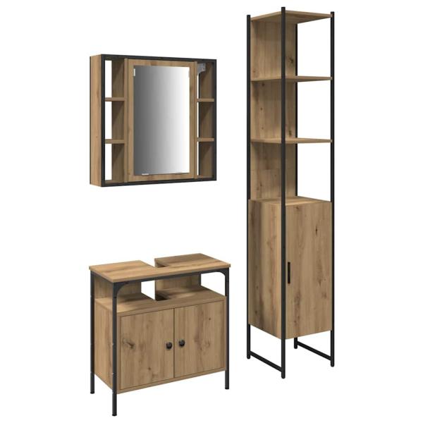 3-teiliges Schminktisch-Set in geräucherter Eiche, engineered Wood