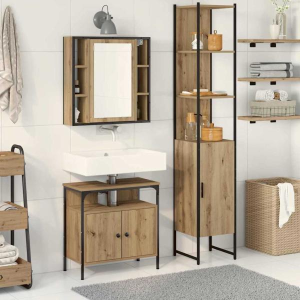 3-teiliges Schminktisch-Set in geräucherter Eiche, engineered Wood
