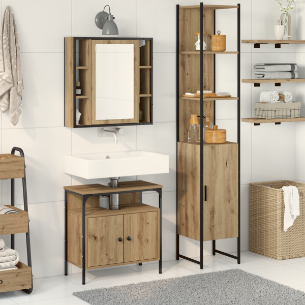 3-teiliges Schminktisch-Set in geräucherter Eiche, engineered Wood