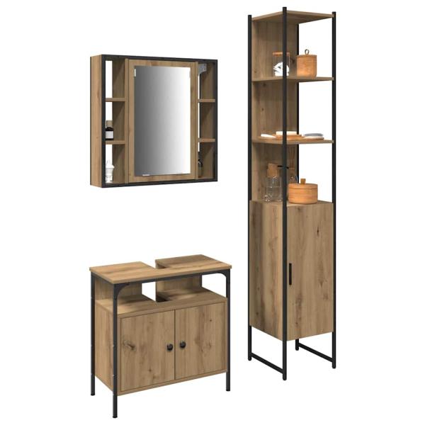 3-teiliges Schminktisch-Set in geräucherter Eiche, engineered Wood