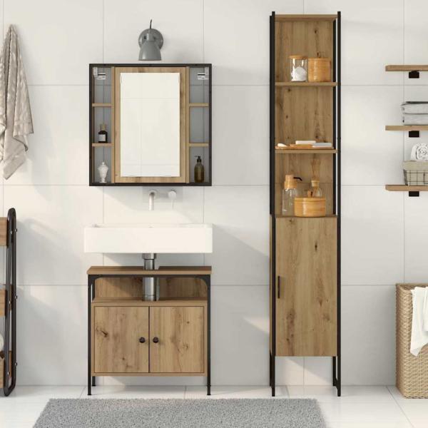 3-teiliges Schminktisch-Set in geräucherter Eiche, engineered Wood