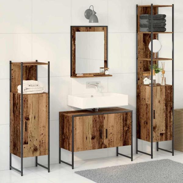 4-teiliges Badezimmermöbelset Altholz Holzwerkstoff