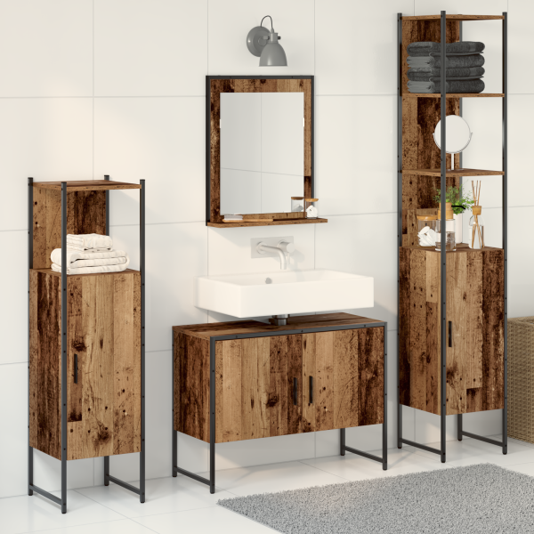 4-teiliges Badezimmermöbelset Altholz Holzwerkstoff