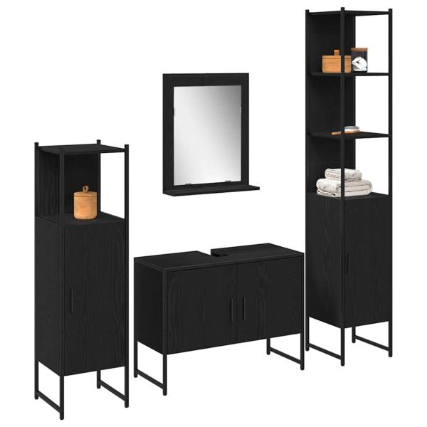 4-teiliges Badezimmermöbel-Set Schwarze Eiche Holzwerkstoff