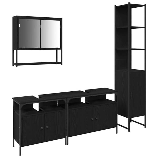 4-teiliges Badezimmermöbel-Set Schwarze Eiche