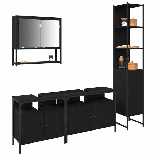 4-teiliges Badezimmermöbel-Set Schwarze Eiche