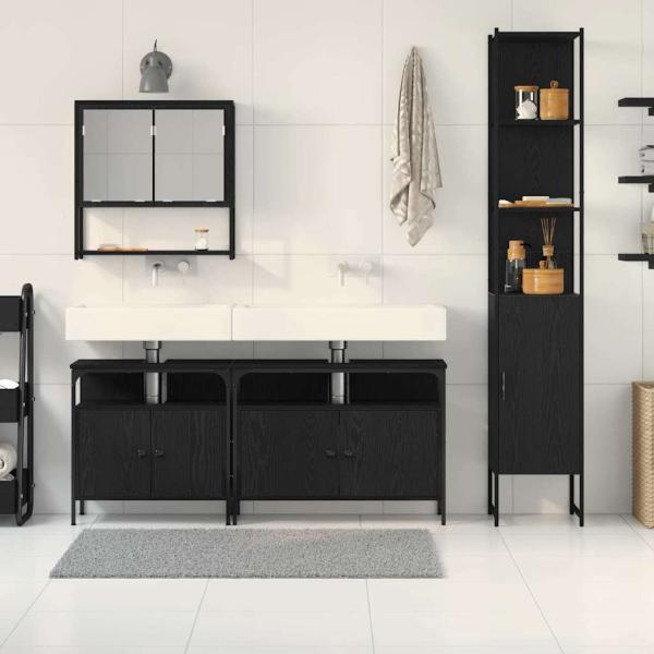 4-teiliges Badezimmermöbel-Set Schwarze Eiche
