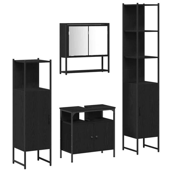 4-teiliges Badezimmermöbel-Set Schwarz Eichenholzwerkstoff