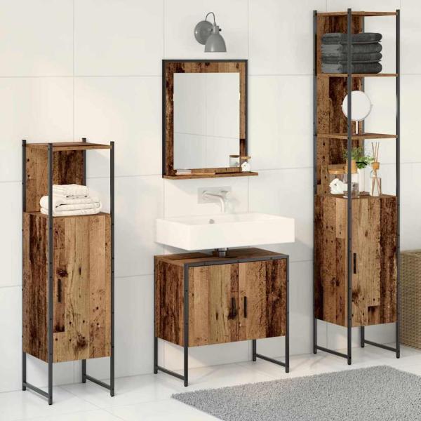 ARDEBO.de - 4-teiliges Badezimmermöbel-Set Altes Holz
