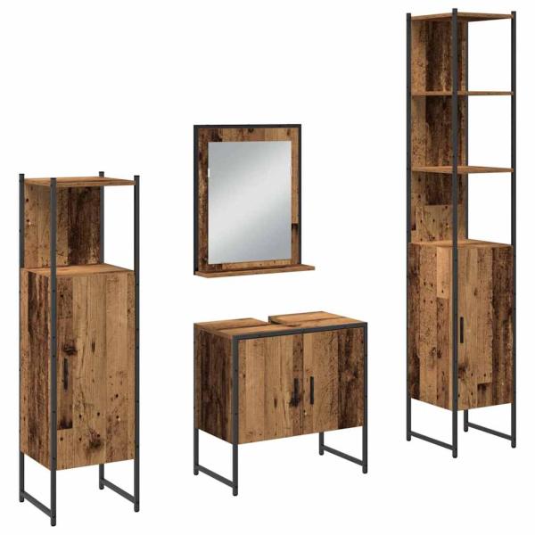 4-teiliges Badezimmermöbel-Set Altes Holz
