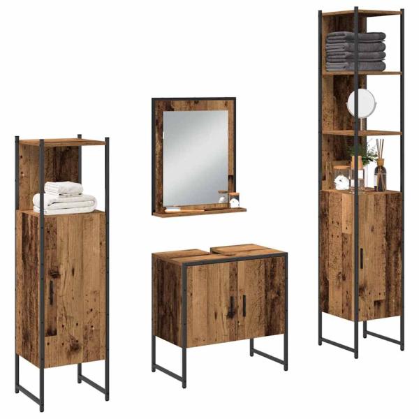 4-teiliges Badezimmermöbel-Set Altes Holz