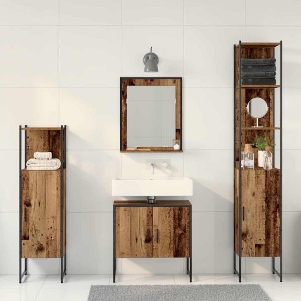 4-teiliges Badezimmermöbel-Set Altes Holz
