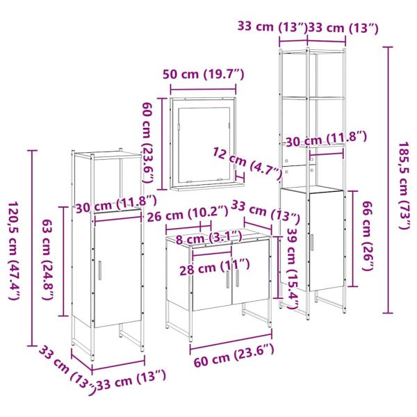 4-teiliges Badezimmermöbel Set in schwarzer Eiche - Holzwerkstoff