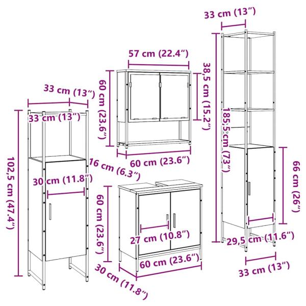 4-teiliges Badezimmermöbel Set Altholz