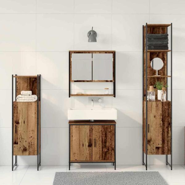 4-teiliges Badezimmermöbel Set Altholz