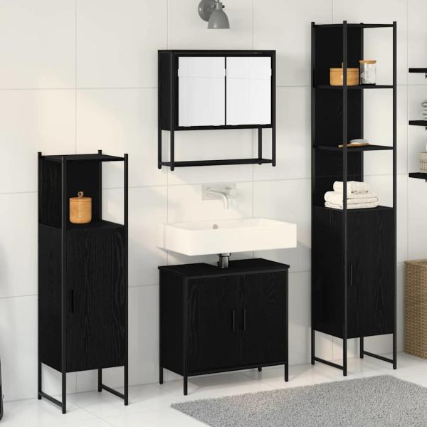 ARDEBO.de - 4-teiliges Badezimmermöbel Set Schwarz Eiche Holzwerkstoff