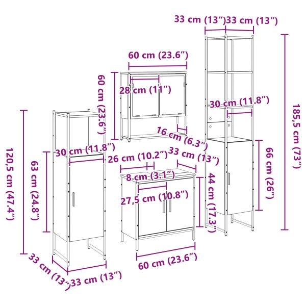 4-teiliges Badezimmermöbel Set Schwarz Eiche Holzwerkstoff